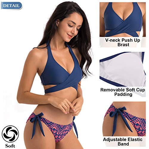 WIN.MAX Bikinis Mujer 2019,Bikinis Mujer 2019 Brasileños,Bikini Push Up con Relleno,Bañadores de Mujer,Playa de Verano Bañador,Bikini Talla Grande,Ideal para Nadar,Vacaciones(Azul Oscuro, EU40)