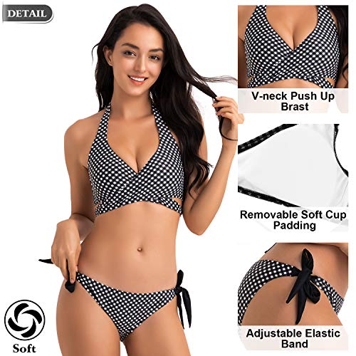 WIN.MAX Bikinis Mujer 2019,Bikinis Mujer 2019 Brasileños,Bikini Push Up con Relleno,Bañadores de Mujer,Playa de Verano Bañador,Bikini Talla Grande,Ideal para Nadar,Vacaciones(Negro, EU34-36)
