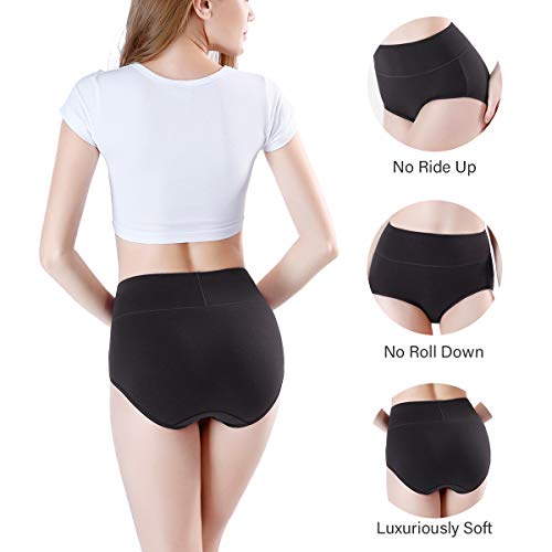 wirarpa Braguitas Culotte Algodón para Mujer Bragas de Cintura Alta Cómodo Faja Reductora Ajustan Pack de 4 Talla L
