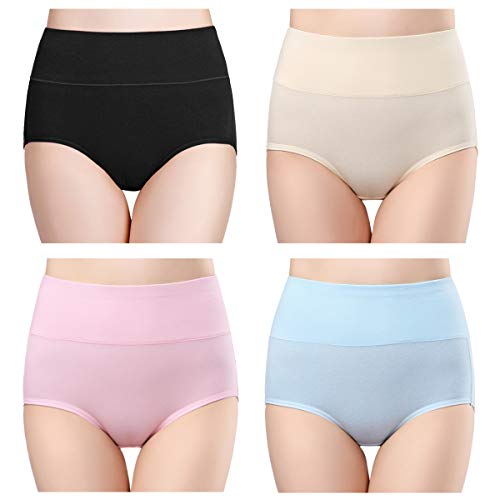 wirarpa Braguitas Culotte Algodón para Mujer Bragas de Cintura Alta Cómodo Multicolor Pack de 4 Talla XL