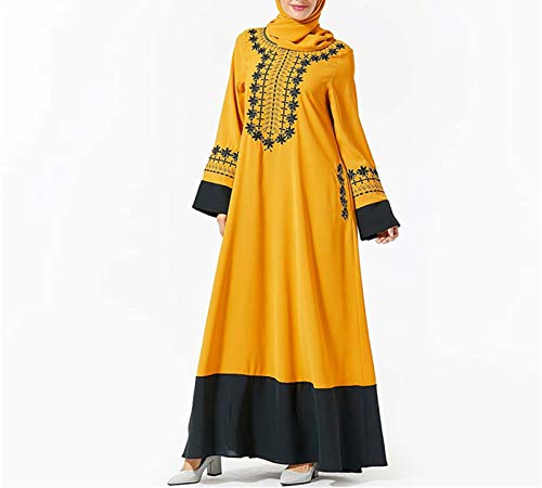 Without logo SFQRYP Árabe islámico Abaya Turquía Hijab Hijab Muslim Vestido Ropa Mujer Caftan Dubai Kaftan Robe Musulmane Tesettur Elbise Turkish Vestidos (Color : Yellow Dress, Size : XX-Large)