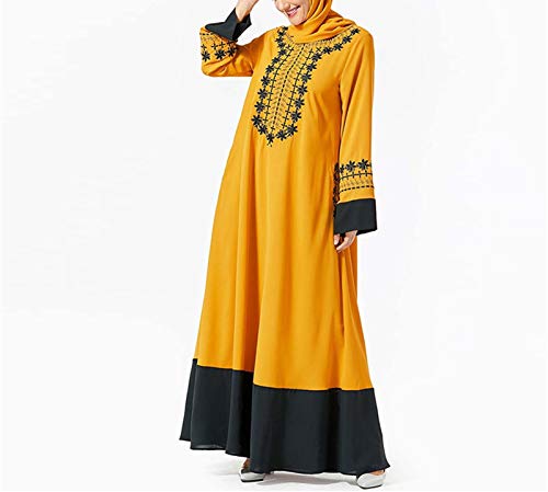 Without logo SFQRYP Árabe islámico Abaya Turquía Hijab Hijab Muslim Vestido Ropa Mujer Caftan Dubai Kaftan Robe Musulmane Tesettur Elbise Turkish Vestidos (Color : Yellow Dress, Size : XX-Large)