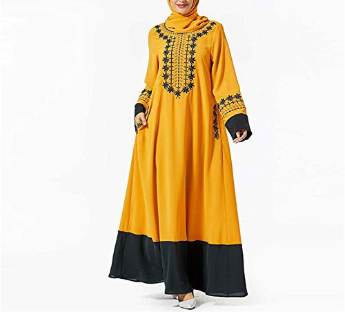 Without logo SFQRYP Árabe islámico Abaya Turquía Hijab Hijab Muslim Vestido Ropa Mujer Caftan Dubai Kaftan Robe Musulmane Tesettur Elbise Turkish Vestidos (Color : Yellow Dress, Size : XX-Large)