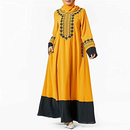 Without logo SFQRYP Árabe islámico Abaya Turquía Hijab Hijab Muslim Vestido Ropa Mujer Caftan Dubai Kaftan Robe Musulmane Tesettur Elbise Turkish Vestidos (Color : Yellow Dress, Size : XX-Large)