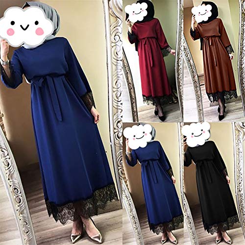 Without logo SFQRYP Casual Moda islámica Encaje Paneles túnicas Vestidos Mujeres Abaya Dubai Ramadan marroquí Vestido musulmán Turco (Color : Blue, Size : Medium)