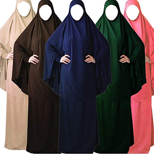 Without logo ZCPCS Ramadán 2 Piezas oración Musulmana de Prendas de Vestir Piel de Las Mujeres Hijab Abaya Jilbab Maxi Vestido Khimar Burka Ropa islámica de Arriba del Traje árabe