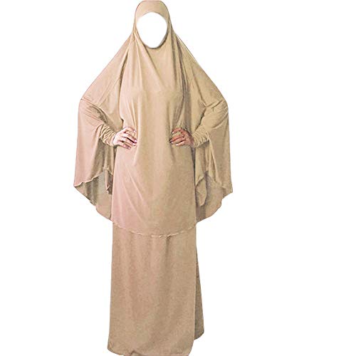 Without logo ZCPCS Ramadán 2 Piezas oración Musulmana de Prendas de Vestir Piel de Las Mujeres Hijab Abaya Jilbab Maxi Vestido Khimar Burka Ropa islámica de Arriba del Traje árabe