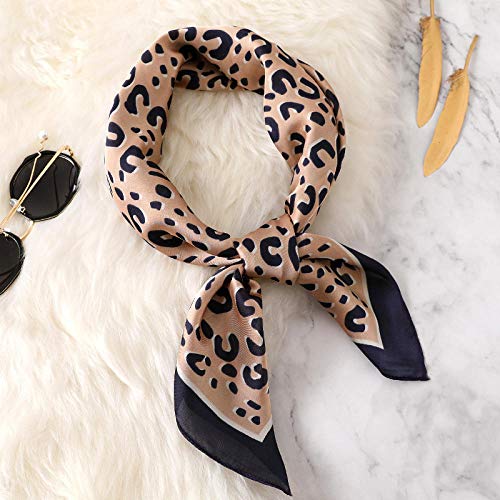 WLLLO Moda Mujer Bufanda Marca de lujo Estampado de leopardo Bufandas de seda Chal Foulard Pañuelos de cabeza cuadrada Wraps 2017 NUEVO 70 * 70cm-Azul