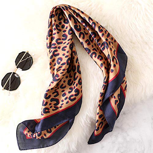WLLLO Moda Mujer Bufanda Marca de lujo Estampado de leopardo Bufandas de seda Chal Foulard Pañuelos de cabeza cuadrada Wraps 2017 NUEVO 70 * 70cm-Azul