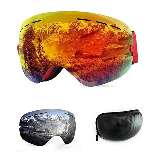 WLZP Gafas de esquí antiniebla con protección UV para Snowboard, esquí, Skating y Otros Deportes de Nieve, con Lentes esféricas Intercambiables Dobles, para Hombres, Mujeres y jóvenes