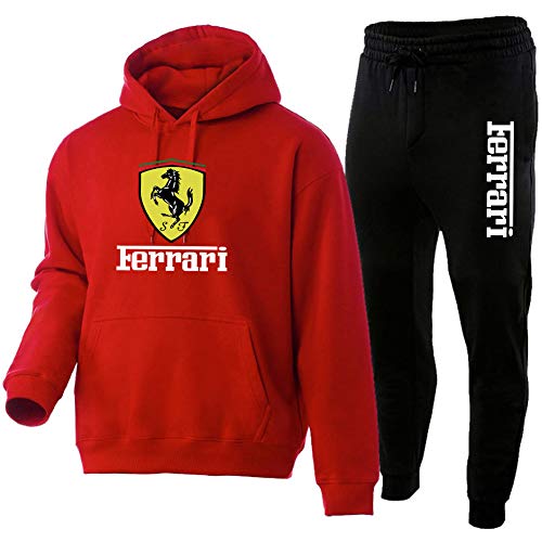 Woakzhe Hombre Sudadera con Capucha Pantalones Conjuntos, Chándal Hombres, Fe.RR-a.ri Estampado Ropa de Jogging, Clásico Hoodie Baloncesto Traje Deportivo (L,Red)