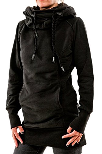 Women 's Casual Cuello Chimenea Hoodies Long Pullover Sudaderas con Bolsillo Canguro Plus Size Black M