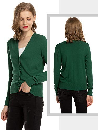 Woolen Bloom Cardigan Mujer Rebeca Blusa Manga Larga Cárdigan Chaqueta de Punto Cardigans Mujer Básico con Botones V Cuello Jerseys Primavera Verano Otoño Sueter