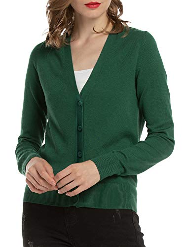 Woolen Bloom Cardigan Mujer Rebeca Blusa Manga Larga Cárdigan Chaqueta de Punto Cardigans Mujer Básico con Botones V Cuello Jerseys Primavera Verano Otoño Sueter