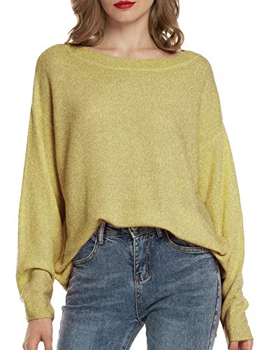 Woolen Bloom Manga Larga Sueter Invierno Sueter Mujer 2019 Jersey Elegante Blanco Azul Rayas Jerseys Punto Blanco Suelta y Cómoda Amarillo