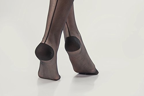 WOOTI Media de liga con Elegante Costura trasera DIAVOLA 20 denier, Color Negro/Rojo, talla S/M, Sexy, Atractivo, Elegante, Velado, Refinado