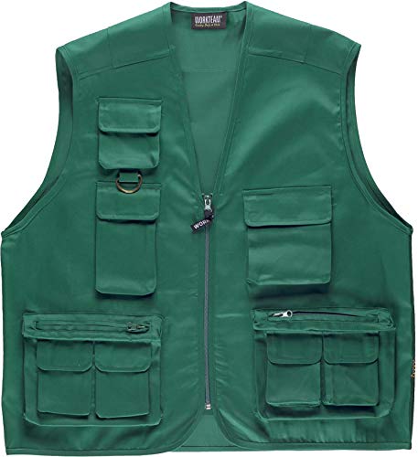 Work Team Chaleco Tipo Safari Multibolsillos. Hombre Verde XL
