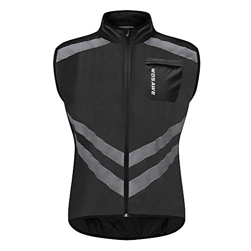 WOSAWE Hombres Ropa Ciclismo, Transpirable Chaqueta de Ciclismo Cortavientos Alta Visivilidad Chaleco Reflectante de MTB (BL208 Chaleco Negro XXL)