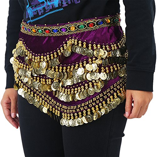 Wosume 【????? ?????????】 Cinturón de Danza del Vientre de, Falda de Abrigo de Bufanda de Cadera Cinturón de Danza del Vientre con Borla de Moneda Artificial(Morado Oscuro)