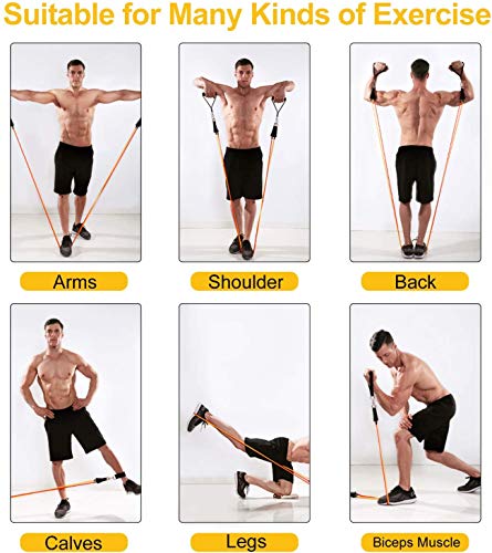 WOTEK Bandas Elasticas Musculacion,Set de Bandas de Resistencia con Cinco Tubo de Látex,Bandas de Resistencia Fitness para Yoga,Fisioterapia,Estiramientos,Gimnasio en Casa,Incluye Bolsa de Transporte