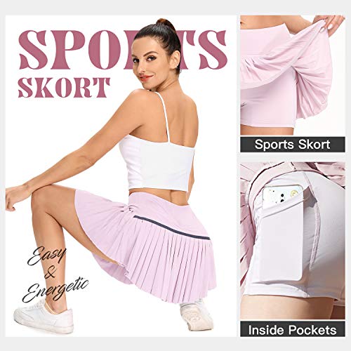 WOWENY Mujer Deportivo Corto Falda Plisada A-Line Mini Skorts de Tenis Golf con Bolsillos Interiores para Shorts,Vestido de Playa para Mujer (Morado, S)