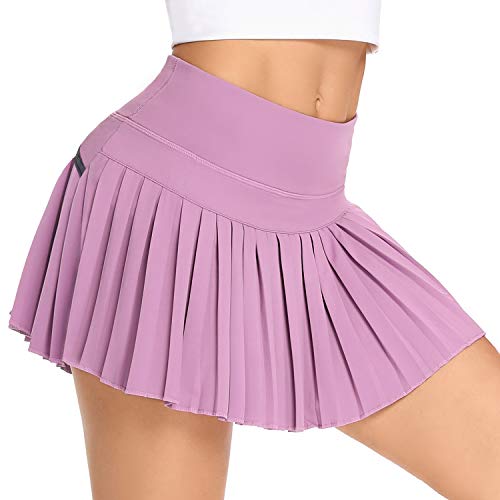 WOWENY Mujer Deportivo Corto Falda Plisada A-Line Mini Skorts de Tenis Golf con Bolsillos Interiores para Shorts,Vestido de Playa para Mujer (Morado, S)