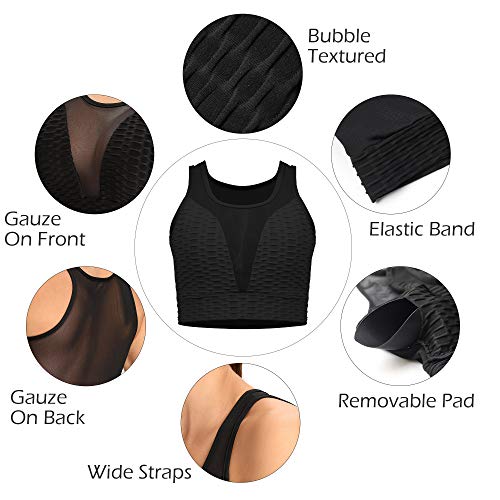 WOWENY Sujetador deportivo de malla para mujer, acolchado, sujetador deportivo sin aros, encaje sexy de panal de miel para yoga, correr, yoga, entrenamiento, fitness, ropa diaria azul M