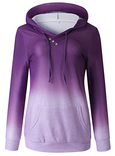 WOZNLOYE Mujer Sudaderas con Capucha Abrigos Manga Larga Tops Jerséis Moda Botón Suéter Blusas Degradado de Color Otoño Invierno (M, 600154 Violeta)