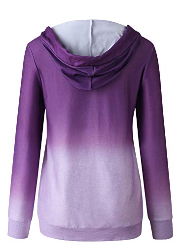 WOZNLOYE Mujer Sudaderas con Capucha Abrigos Manga Larga Tops Jerséis Moda Botón Suéter Blusas Degradado de Color Otoño Invierno (M, 600154 Violeta)