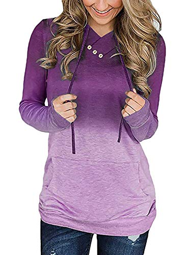 WOZNLOYE Mujer Sudaderas con Capucha Abrigos Manga Larga Tops Jerséis Moda Botón Suéter Blusas Degradado de Color Otoño Invierno (M, 600154 Violeta)