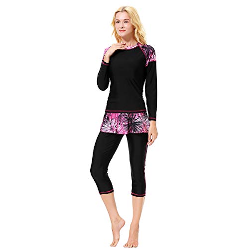 WSPACE Burkini Musulman,Bañador Musulmán, Traje de Baño para Mujer Conservador Ropa de Playa Islámico Burkini Swimwear Ropa Musulmana con Hijab 3 Piezas