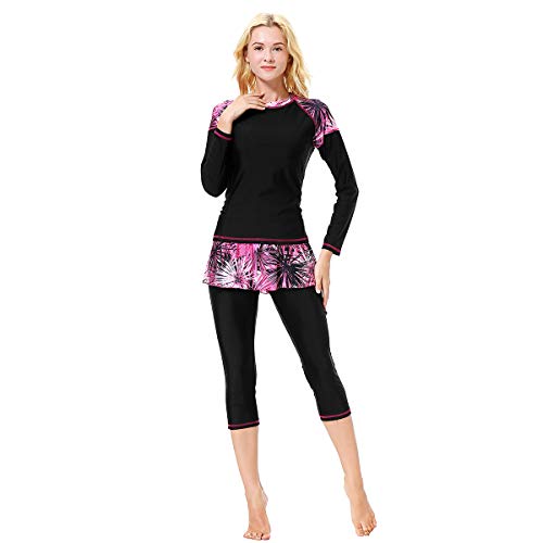 WSPACE Burkini Musulman,Bañador Musulmán, Traje de Baño para Mujer Conservador Ropa de Playa Islámico Burkini Swimwear Ropa Musulmana con Hijab 3 Piezas