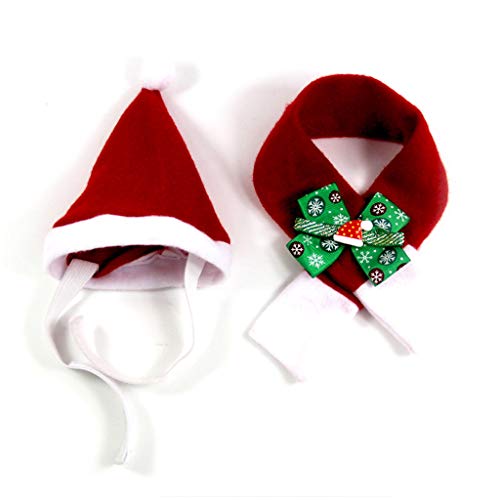 WT-DDJJK Bufanda del Sombrero del Animal doméstico, 2Pcs Pet Ajustable Navidad Sankt Sombrero Bufanda Set Xmas Cosplay Collar Pajarita