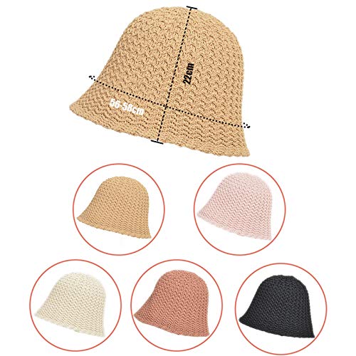 WT9 Sombreros para el Sol para Mujer Sombrero de Paja Flexible de ala Corta Plegable,Sombrero para el Sol Tejido a Mano Protección UV Accesorios de Playa,Negro