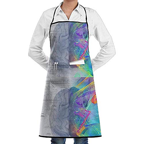 Wthesunshin Izquierda Derecha Delantal Cerebral Encaje Adulto Hombres Mujeres Chef Poliéster Ajustable Largo Completo Negro Cocina Delantales de Cocina Babero con Bolsillos