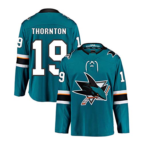 WXFO ShȃRks thǒRntǒn 19# Jerseys de Hockey sobre Hielo, Hombres/Mujeres/Sudaderas Juveniles de Manga Larga Transpirable, Letras Cosidas y números Bordados de Ropa de blue-3XL