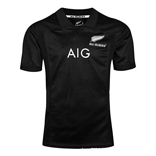 WYNBB 2017 Rugby Jersey Equipo De Nueva Zelanda All Blacks Fan T-Shirts Hombres Deportes Secado rápido de Manga Corta Fútbol Americano Jerseys,Black,L/175-180CM