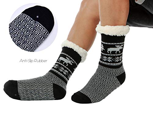 WYTartist - Calcetines para hombre con forro polar mullido, cálidos y con suela antideslizante, gruesos y pesados, de Navidad, con ciervos, para el invierno