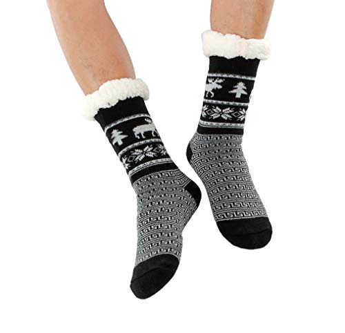 WYTartist - Calcetines para hombre con forro polar mullido, cálidos y con suela antideslizante, gruesos y pesados, de Navidad, con ciervos, para el invierno
