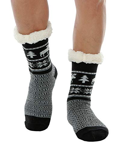 WYTartist - Calcetines para hombre con forro polar mullido, cálidos y con suela antideslizante, gruesos y pesados, de Navidad, con ciervos, para el invierno