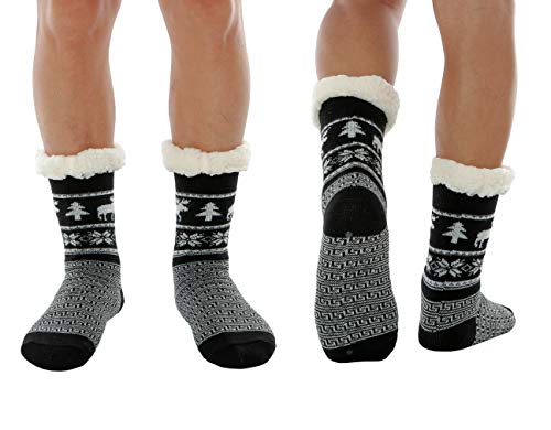 WYTartist - Calcetines para hombre con forro polar mullido, cálidos y con suela antideslizante, gruesos y pesados, de Navidad, con ciervos, para el invierno