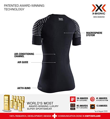 X-Bionic M/C Invent Round Neck Camiseta, Mujer, Negro, XS