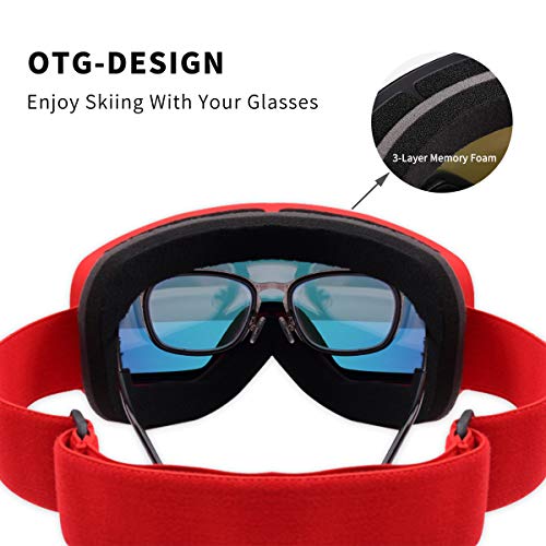 X-TIGER Gafas de Esquí, Gafas Esquí Snowboard para Mujer Hombre, Máscara Esquí OTG con Gran Campo de Visión, Doble Lente Anti-Niebla, 100% UV400 Protección, Lente Intercambiable (0202)