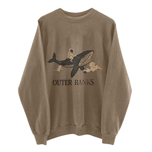 XCVBX Sudadera sin Capucha Vintage para Mujer Pullover Retro de Gran Tamaño Mangas Largas con Patrón de Letras Cuello Redondo Invierno Otoño Tops Blusa Ropa Deportiva