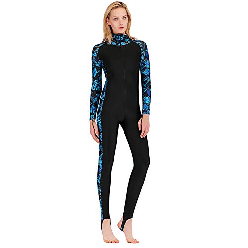 XDXART Traje de baño de una sola pieza con capucha de manga larga para mujer, traje de surf con protección UV (azul agua, XL)