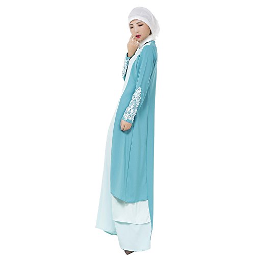 XFentech Mujeres Elegante Moda Empalme de Color Vestido de Musulmán Árabe Túnica Manga Larga Largos Maxi Caftán Vestidos