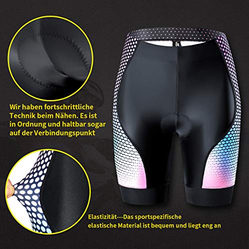 XGC Pantalones cortos de ciclismo para mujer, pantalones cortos de ciclismo para mujer, elásticos, esponja 4D, acolchado de asiento con una alta densidad, Mujer, negro y rosa., large