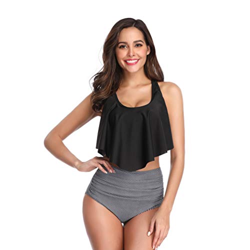 XGYUII Conjuntos de Bikini para Mujer Traje de baño Cintura Alta Impreso Correa de Hombro Ajustable Dos Piezas Traje de baño con Volantes Natación en la Playa,H,M