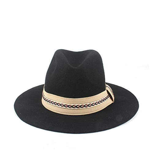 Xiang Ye De las Mujeres otoño Invierno 2019 Sombrero Dayan Mao Sombrero de los Hombres de Lana de poliéster Sombrero de Fedora Iglesia (Color : Black, Size : 56-58cm)