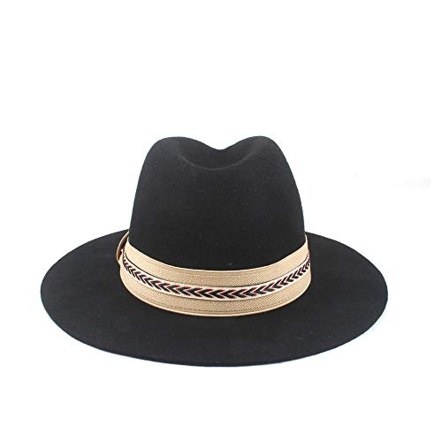 Xiang Ye De las Mujeres otoño Invierno 2019 Sombrero Dayan Mao Sombrero de los Hombres de Lana de poliéster Sombrero de Fedora Iglesia (Color : Black, Size : 56-58cm)